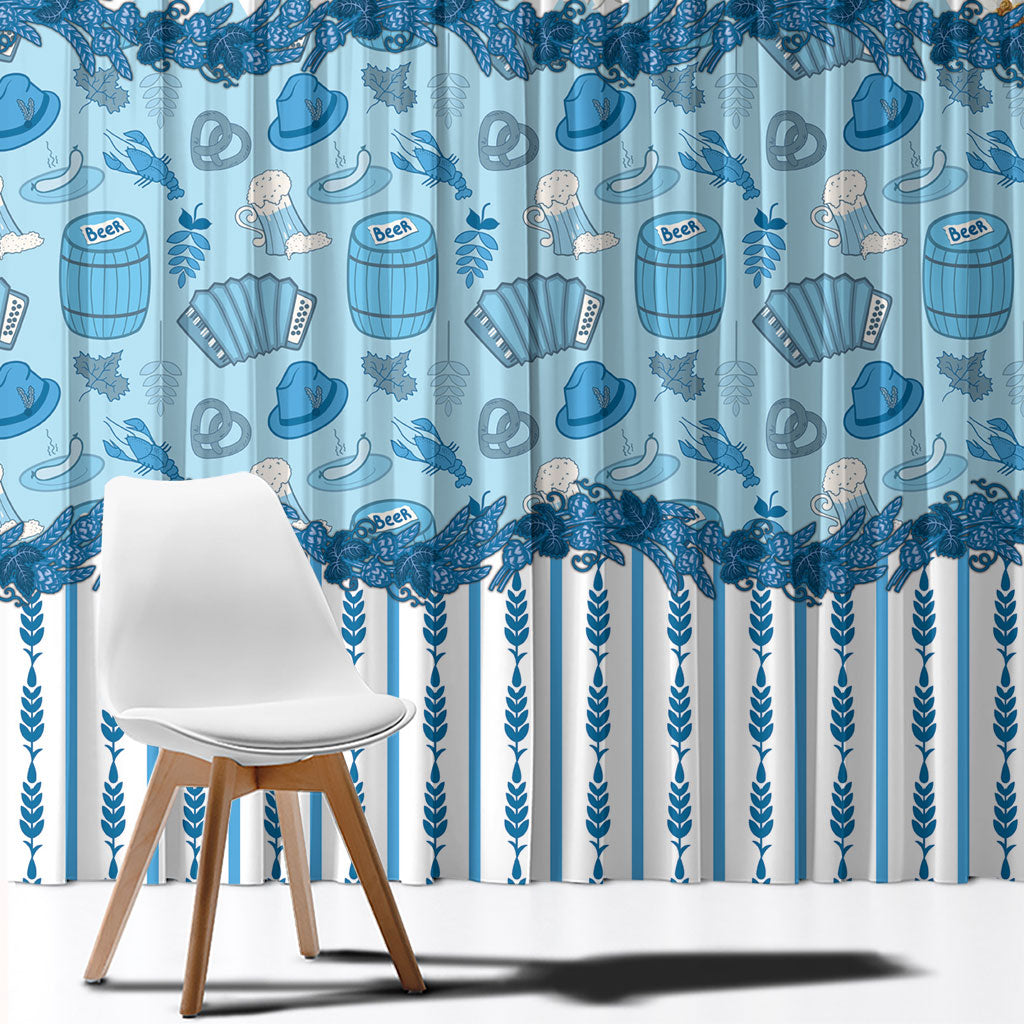 Oktoberfest Bavarian Heritage Window Curtain Edelweiss Beer Festival Blue Pattern