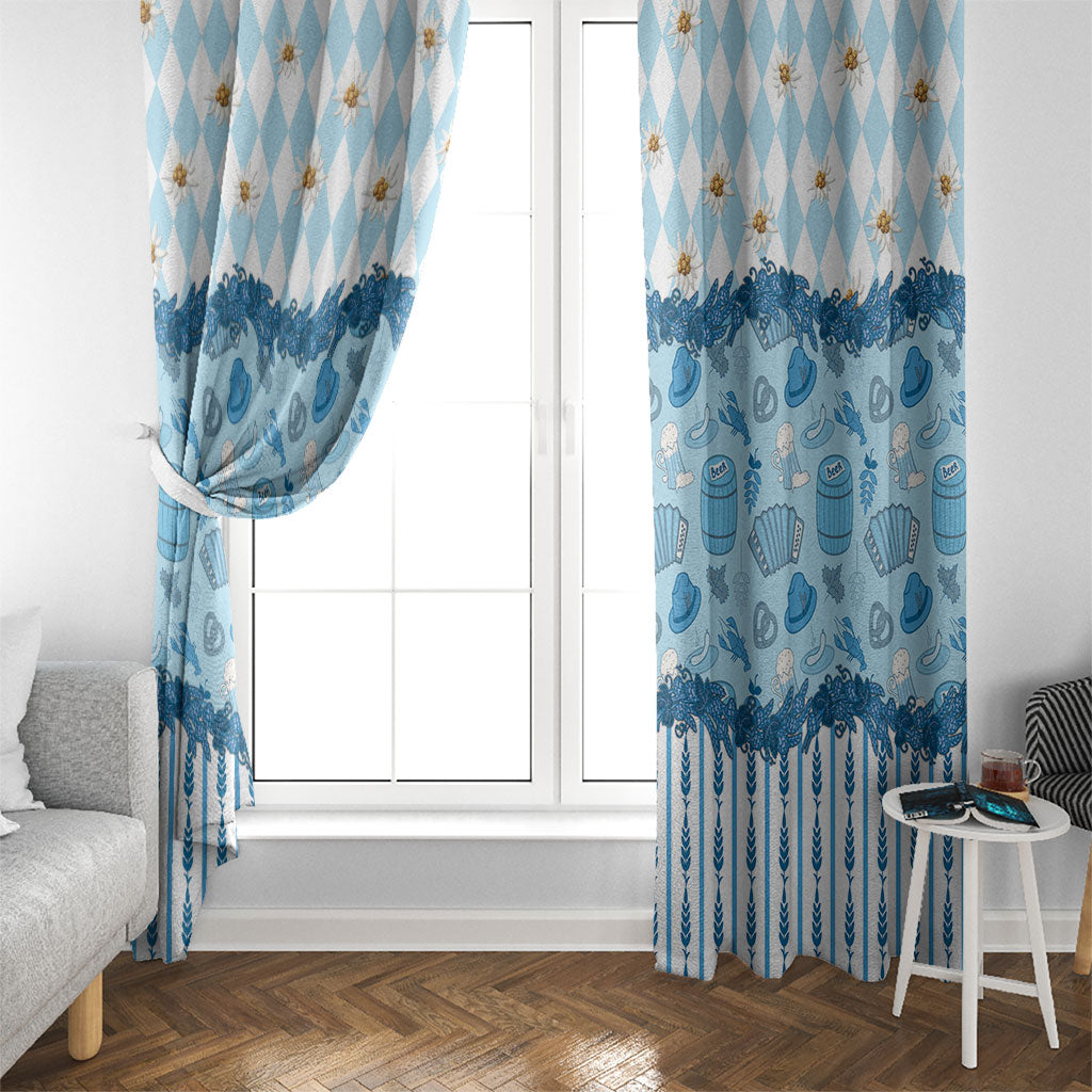 Oktoberfest Bavarian Heritage Window Curtain Edelweiss Beer Festival Blue Pattern