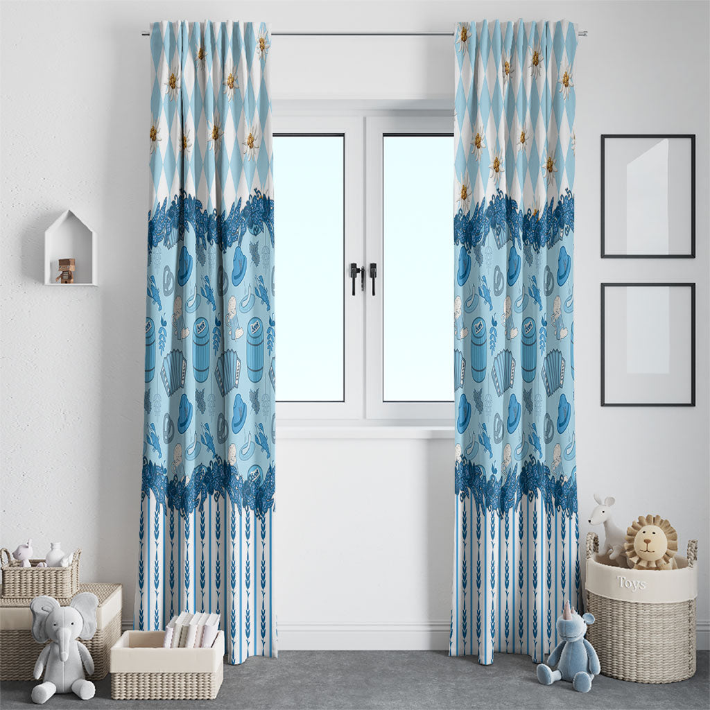 Oktoberfest Bavarian Heritage Window Curtain Edelweiss Beer Festival Blue Pattern