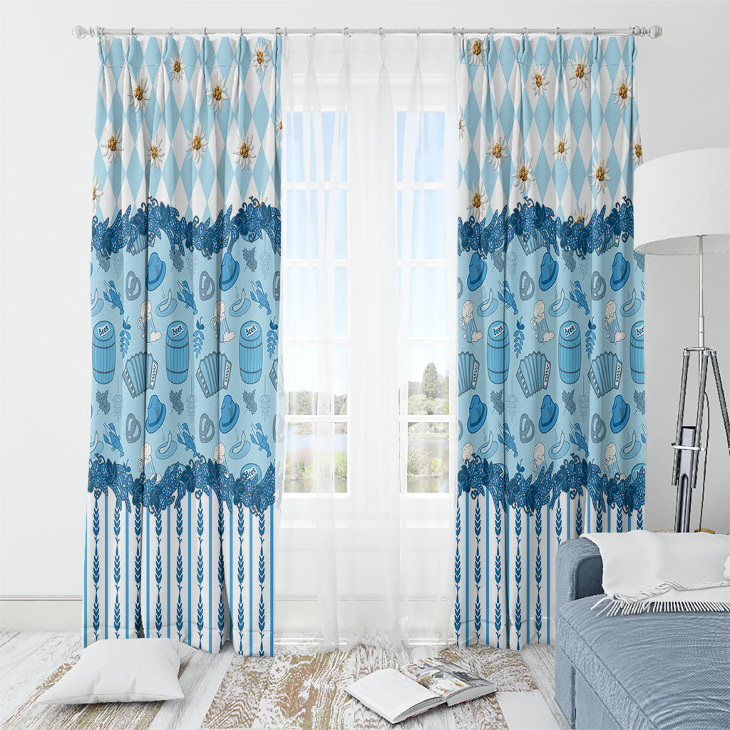 Oktoberfest Bavarian Heritage Window Curtain Edelweiss Beer Festival Blue Pattern