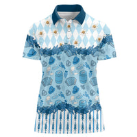 Oktoberfest Bavarian Heritage Women Polo Shirt Edelweiss Beer Festival Blue Pattern