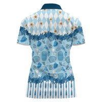 Oktoberfest Bavarian Heritage Women Polo Shirt Edelweiss Beer Festival Blue Pattern
