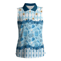 Oktoberfest Bavarian Heritage Women Sleeveless Polo Shirt Edelweiss Beer Festival Blue Pattern