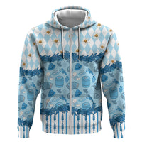 Oktoberfest Bavarian Heritage Zip Hoodie Edelweiss Beer Festival Blue Pattern
