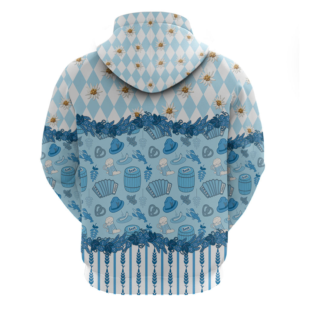 Oktoberfest Bavarian Heritage Zip Hoodie Edelweiss Beer Festival Blue Pattern