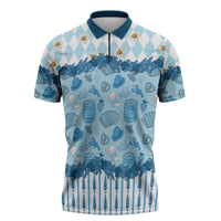 Oktoberfest Bavarian Heritage Zipper Polo Shirt Edelweiss Beer Festival Blue Pattern