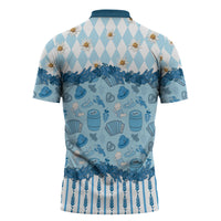 Oktoberfest Bavarian Heritage Zipper Polo Shirt Edelweiss Beer Festival Blue Pattern