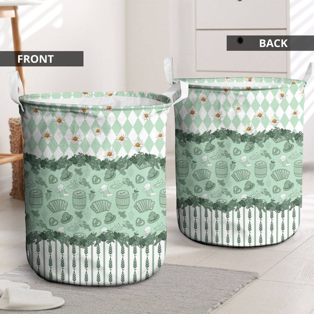 Oktoberfest Bavarian Heritage Laundry Basket Edelweiss Beer Festival Green Pattern