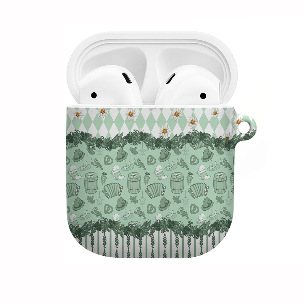 Oktoberfest Bavarian Heritage AirPods Case Edelweiss Beer Festival Green Pattern