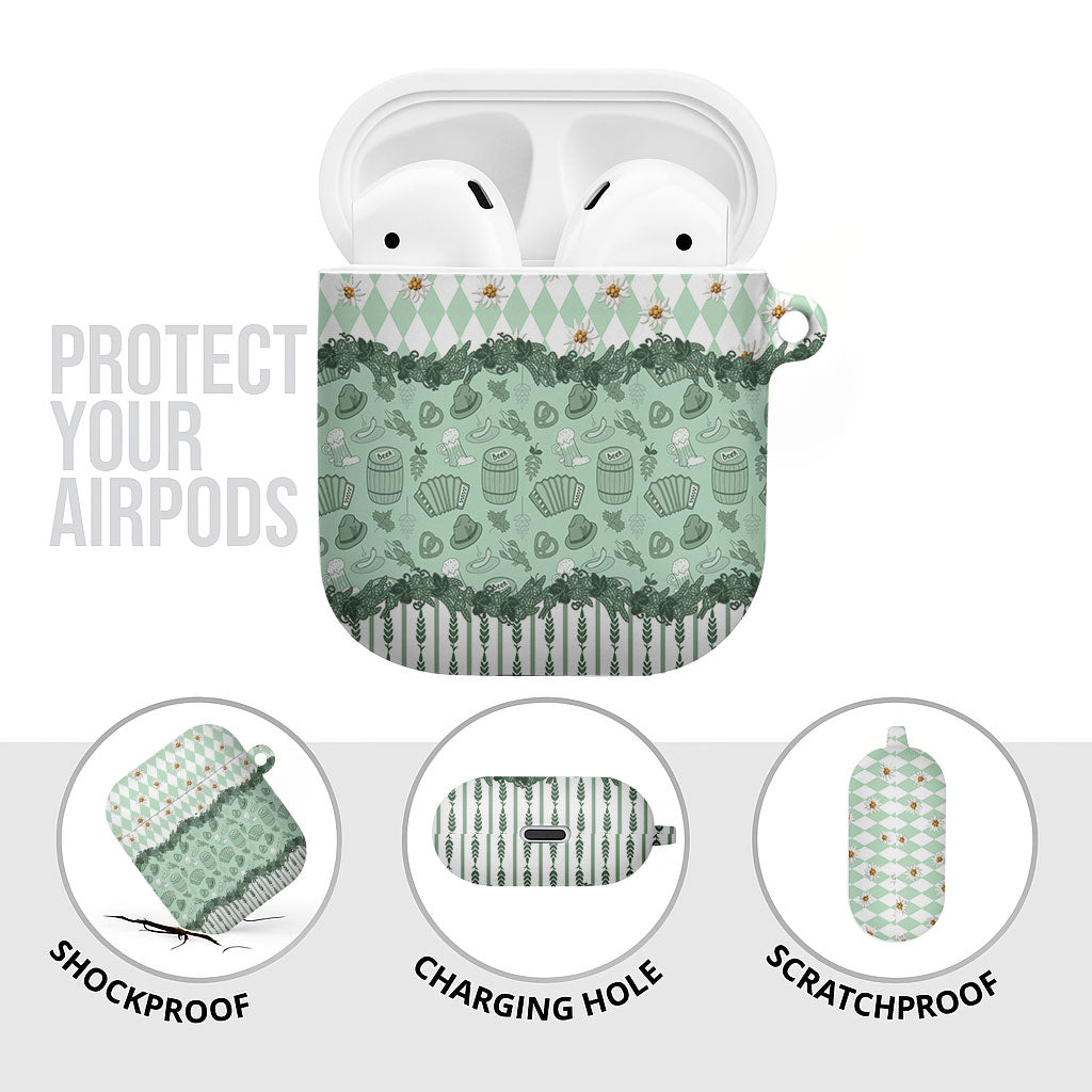 Oktoberfest Bavarian Heritage AirPods Case Edelweiss Beer Festival Green Pattern