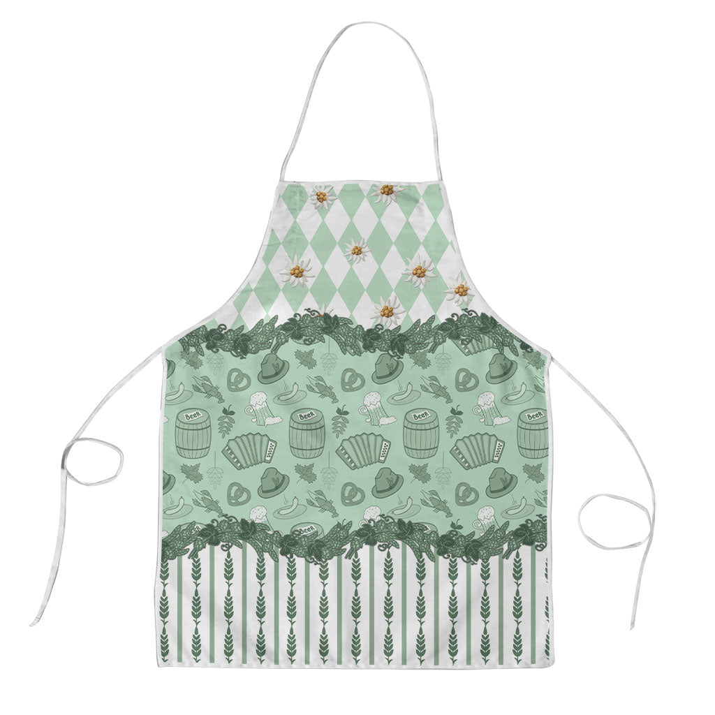 Oktoberfest Bavarian Heritage Apron Edelweiss Beer Festival Green Pattern