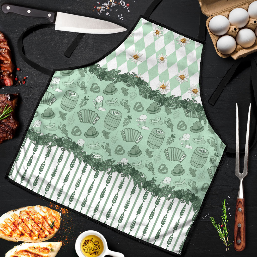 Oktoberfest Bavarian Heritage Apron Edelweiss Beer Festival Green Pattern