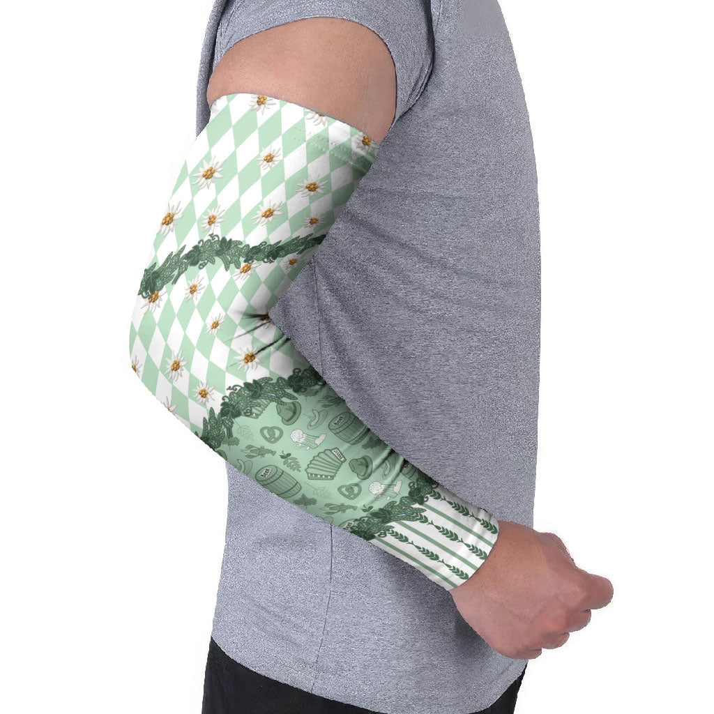 Oktoberfest Bavarian Heritage Arm Sleeves Edelweiss Beer Festival Green Pattern