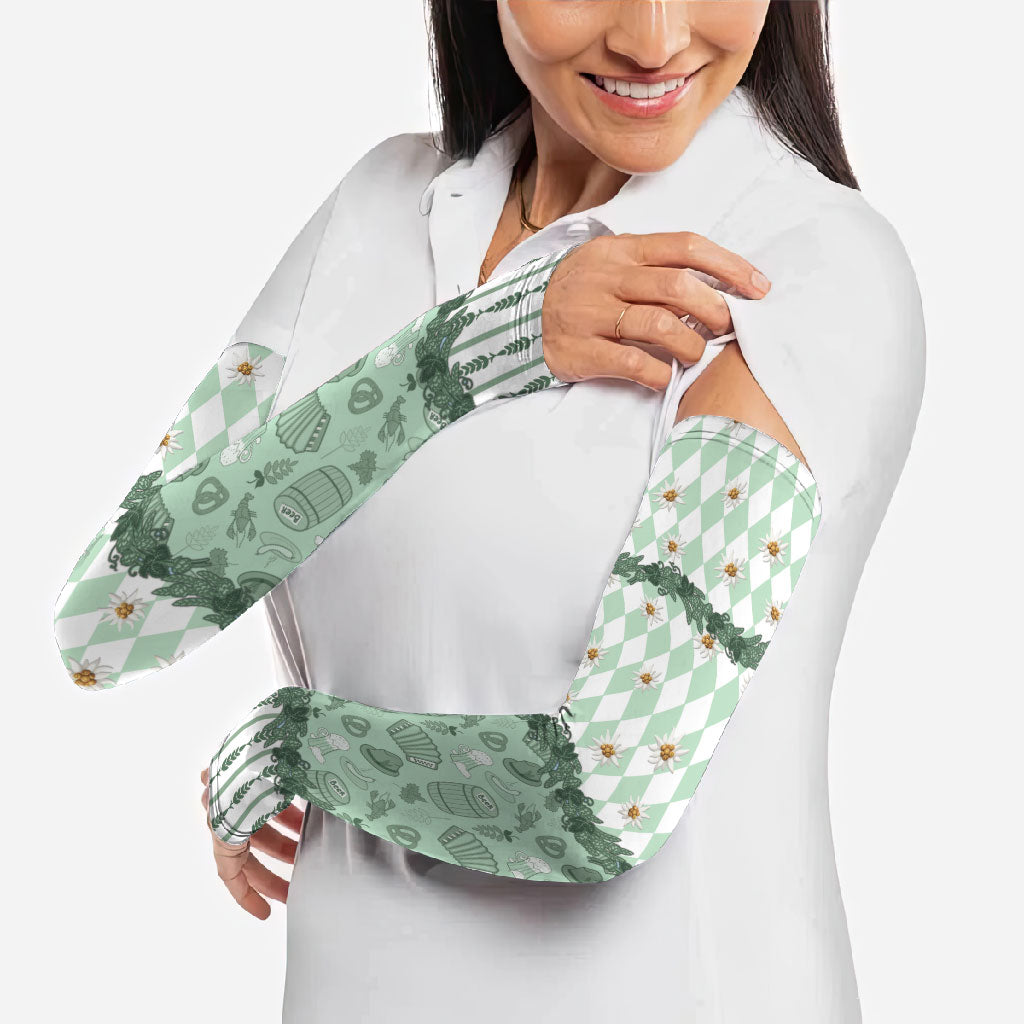 Oktoberfest Bavarian Heritage Arm Sleeves Edelweiss Beer Festival Green Pattern