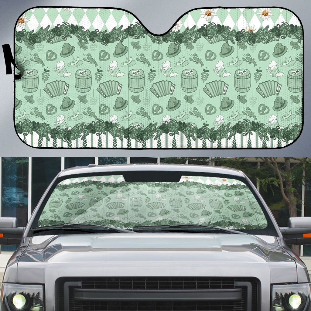 Oktoberfest Bavarian Heritage Auto Sun Shade Edelweiss Beer Festival Green Pattern