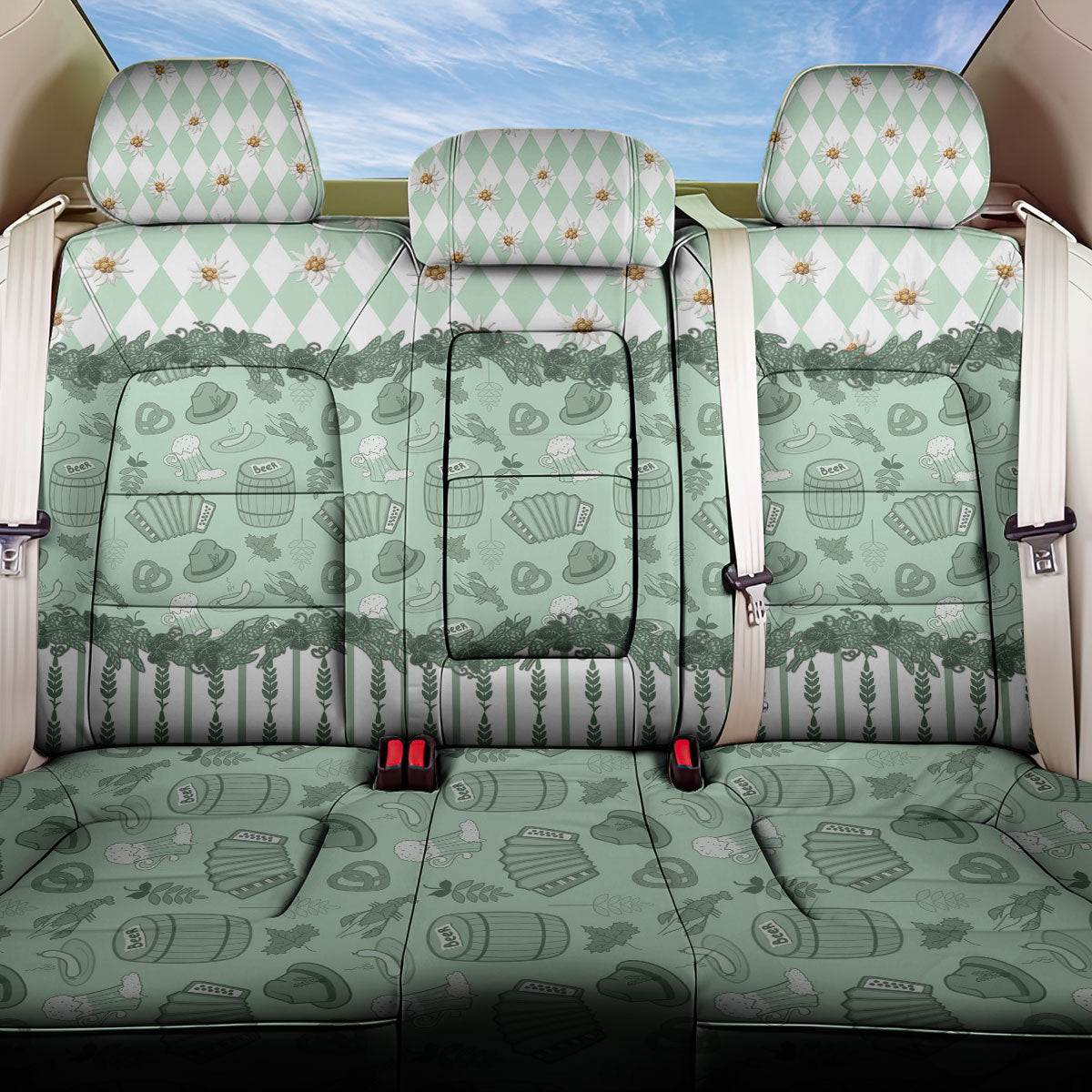 Oktoberfest Bavarian Heritage Back Car Seat Cover Edelweiss Beer Festival Green Pattern
