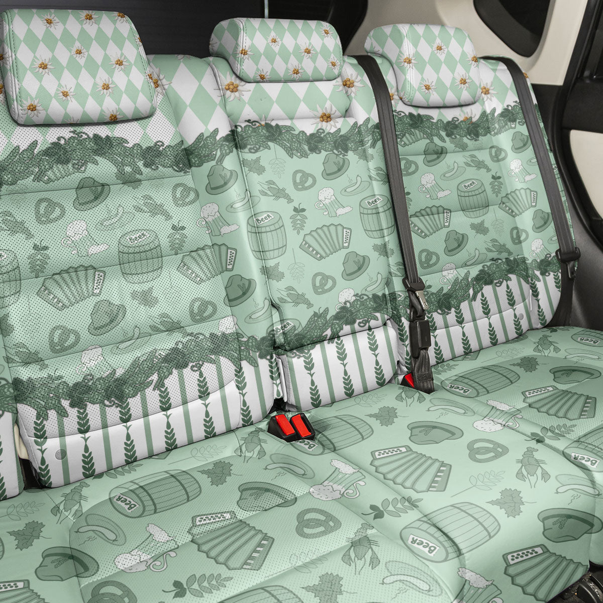 Oktoberfest Bavarian Heritage Back Car Seat Cover Edelweiss Beer Festival Green Pattern