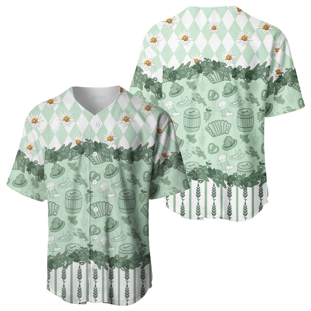 Oktoberfest Bavarian Heritage Baseball Jersey Edelweiss Beer Festival Green Pattern