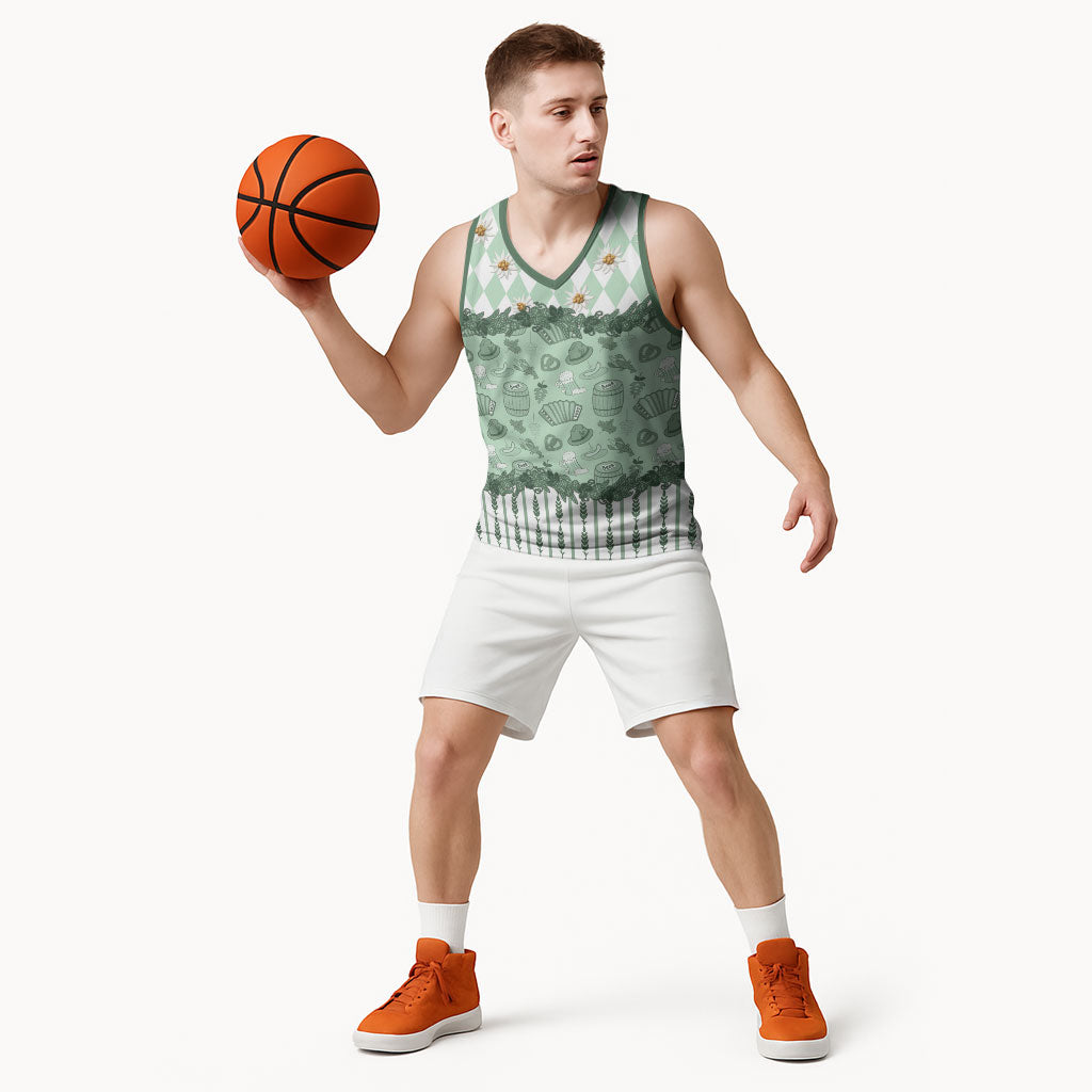 Oktoberfest Bavarian Heritage Basketball Jersey Edelweiss Beer Festival Green Pattern