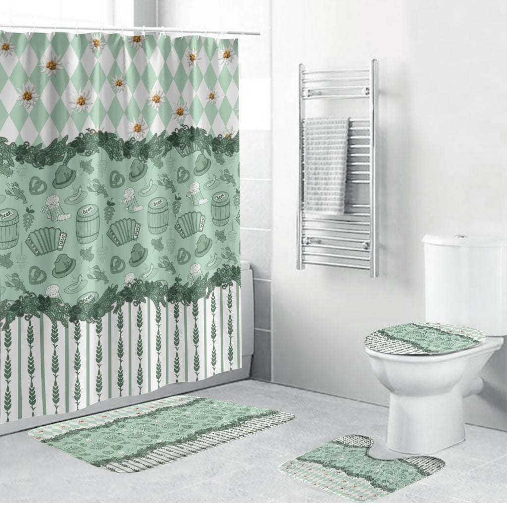 Oktoberfest Bavarian Heritage Bathroom Set Edelweiss Beer Festival Green Pattern