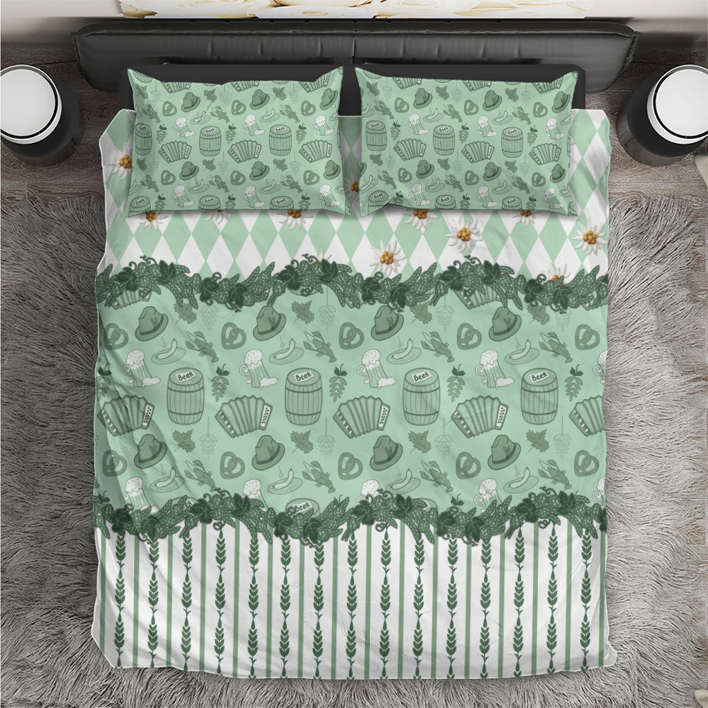 Oktoberfest Bavarian Heritage Bedding Set Edelweiss Beer Festival Green Pattern