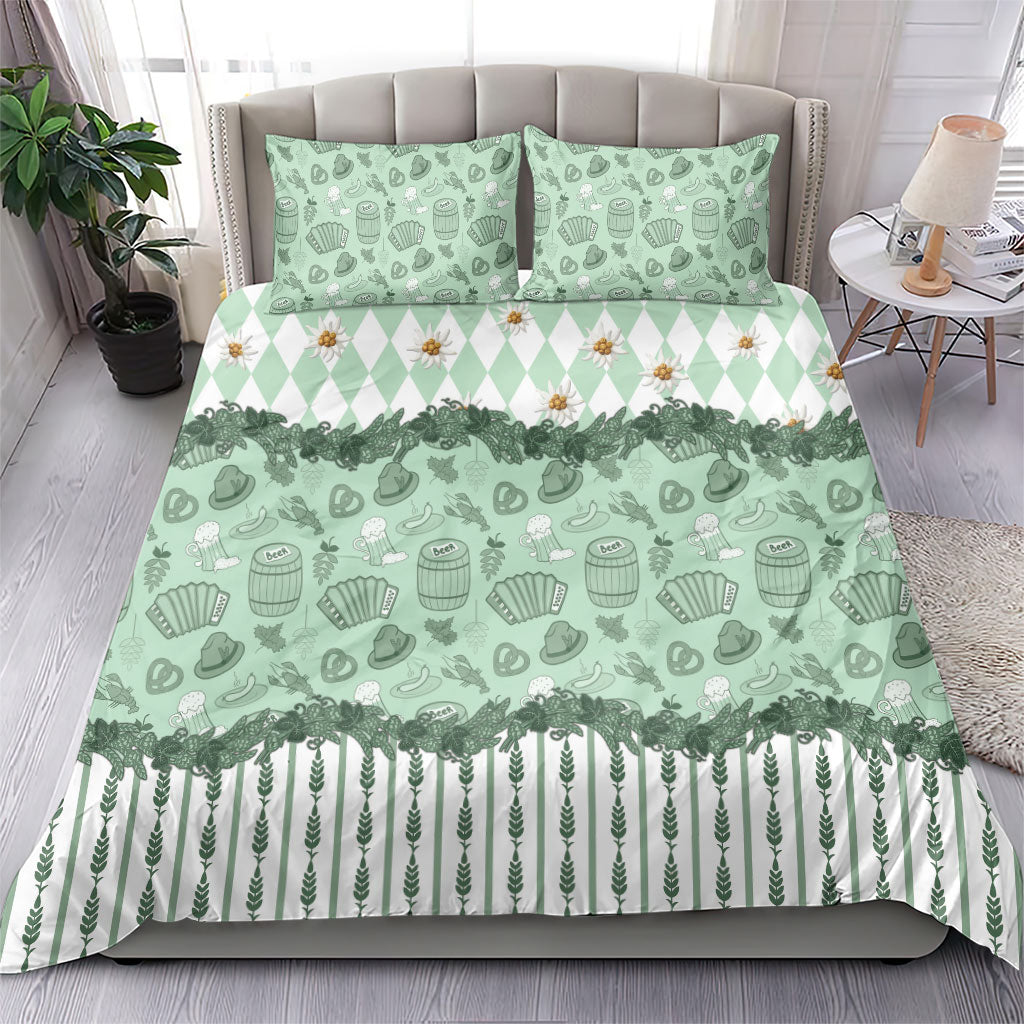 Oktoberfest Bavarian Heritage Bedding Set Edelweiss Beer Festival Green Pattern