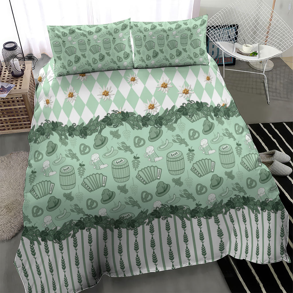 Oktoberfest Bavarian Heritage Bedding Set Edelweiss Beer Festival Green Pattern
