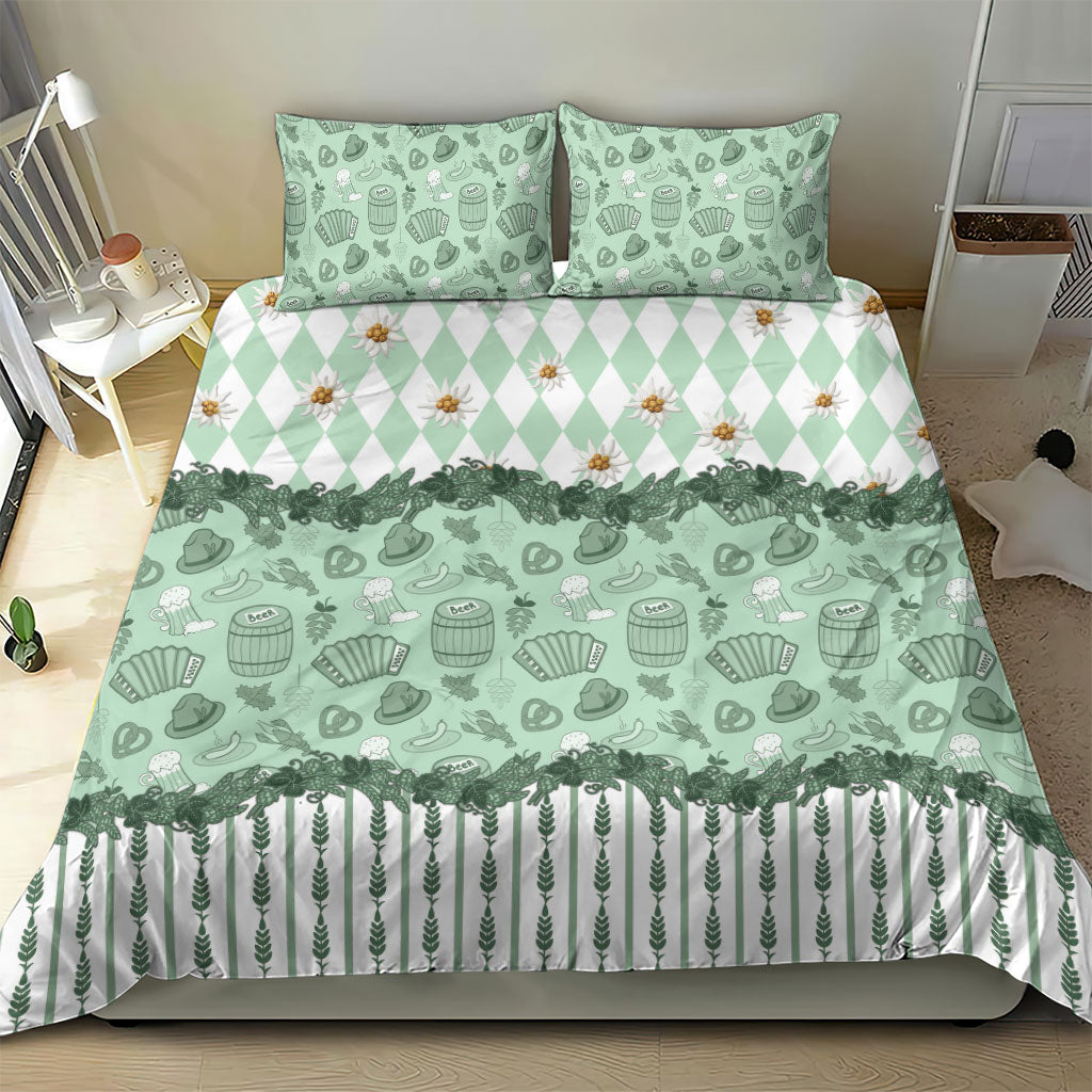 Oktoberfest Bavarian Heritage Bedding Set Edelweiss Beer Festival Green Pattern