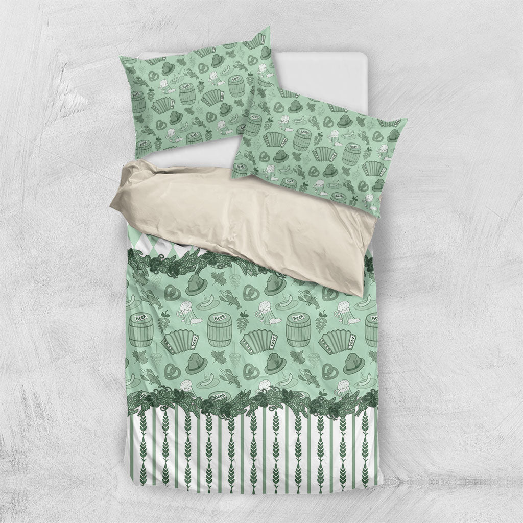 Oktoberfest Bavarian Heritage Bedding Set Edelweiss Beer Festival Green Pattern