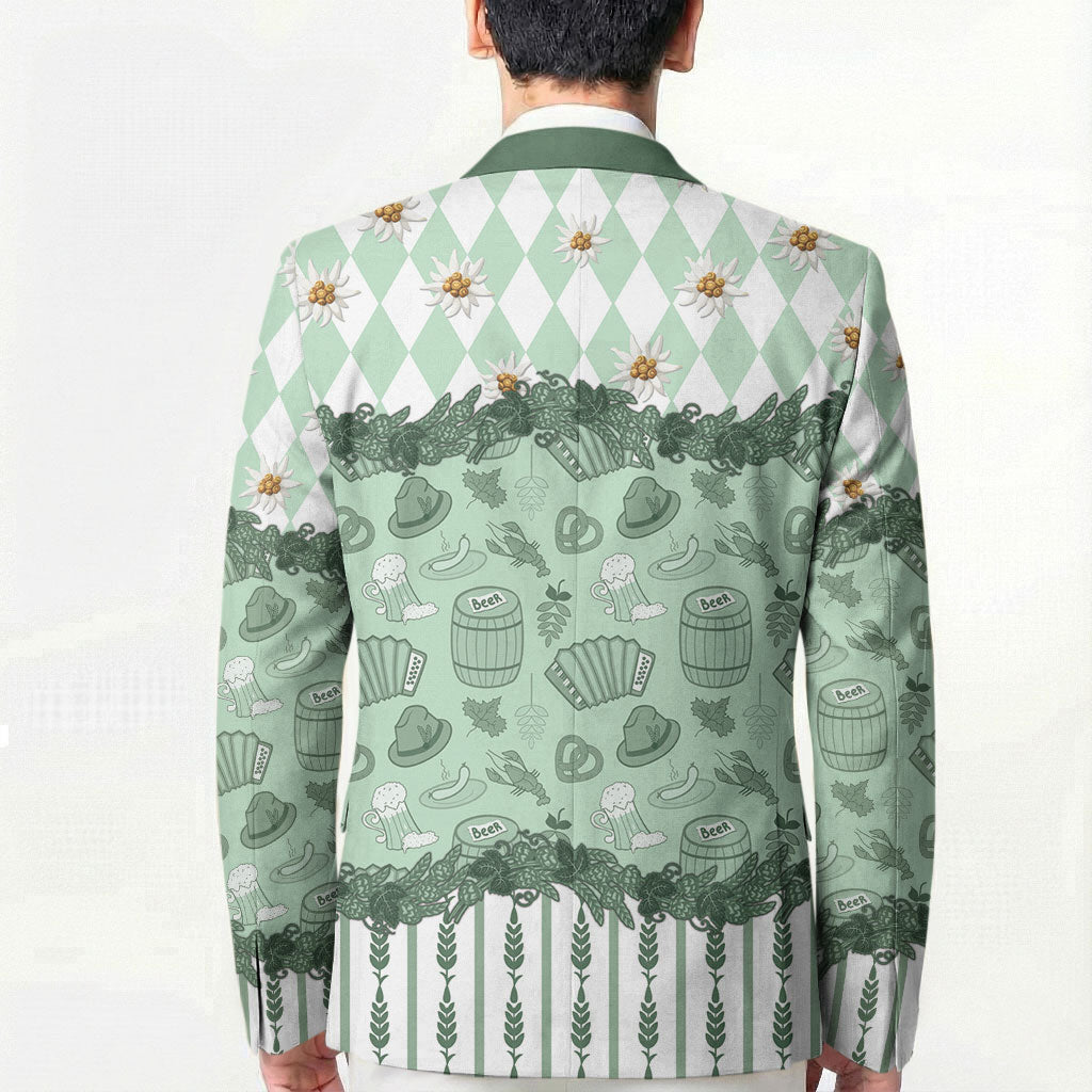 Oktoberfest Bavarian Heritage Blazer Edelweiss Beer Festival Green Pattern