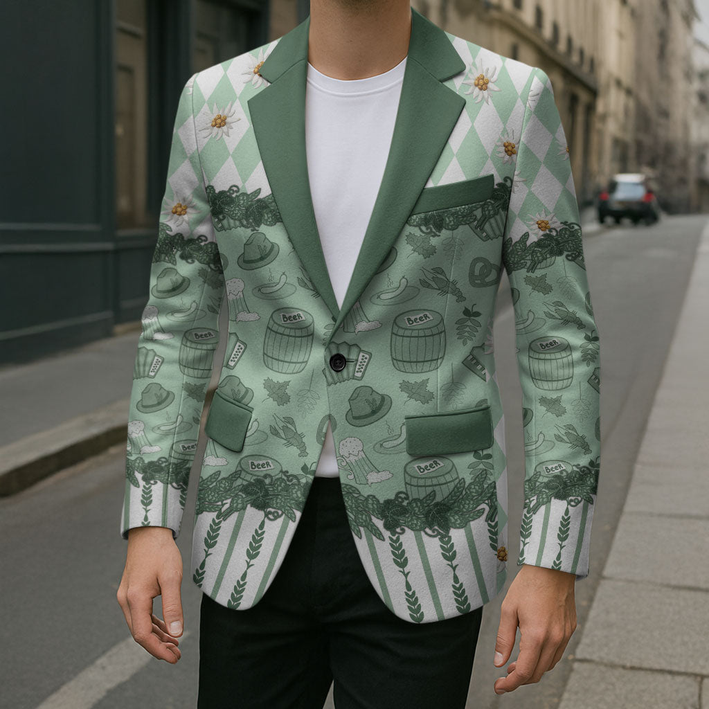 Oktoberfest Bavarian Heritage Blazer Edelweiss Beer Festival Green Pattern