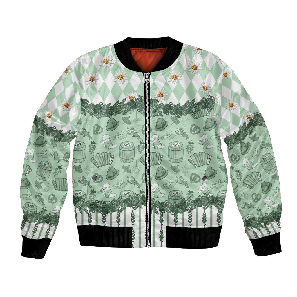 Oktoberfest Bavarian Heritage Bomber Jacket Edelweiss Beer Festival Green Pattern