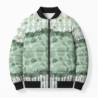 Oktoberfest Bavarian Heritage Bomber Puffer Jacket Edelweiss Beer Festival Green Pattern