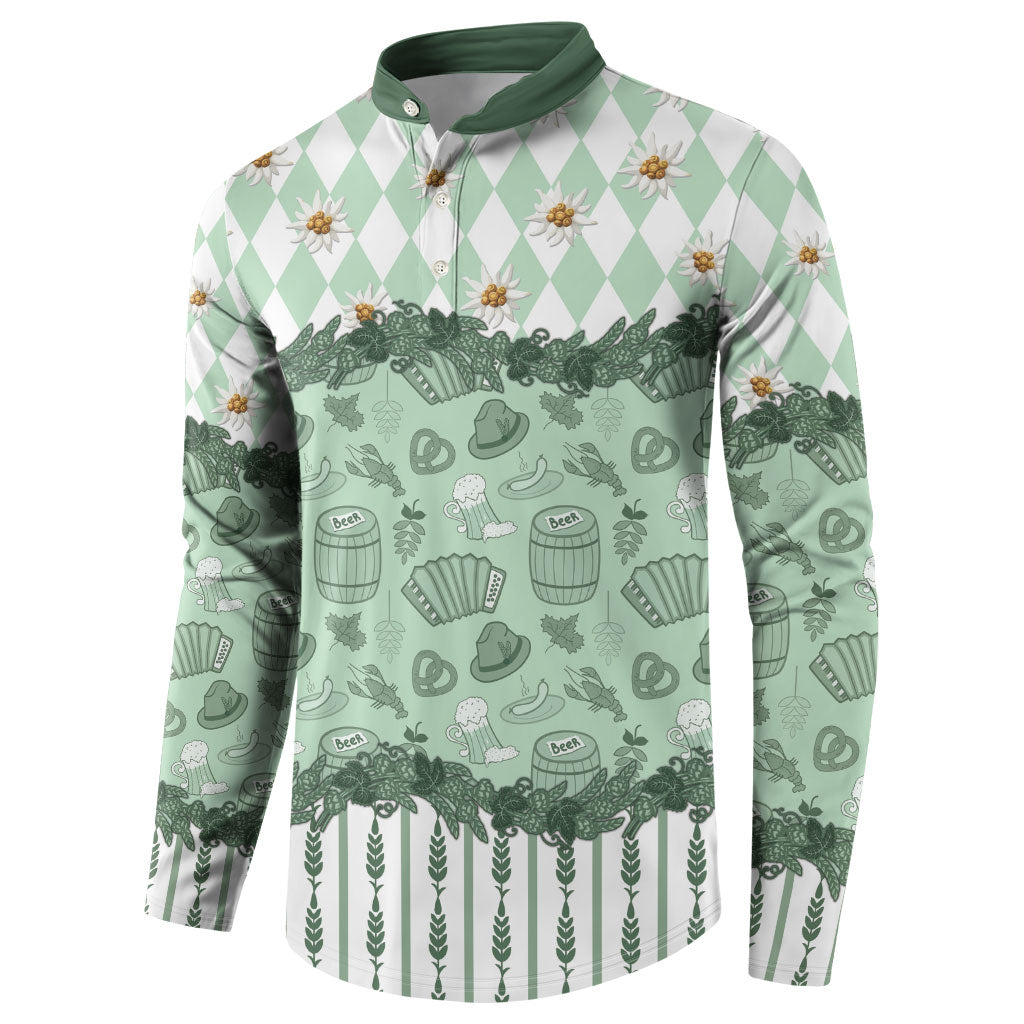 Oktoberfest Bavarian Heritage Button Sweatshirt Edelweiss Beer Festival Green Pattern