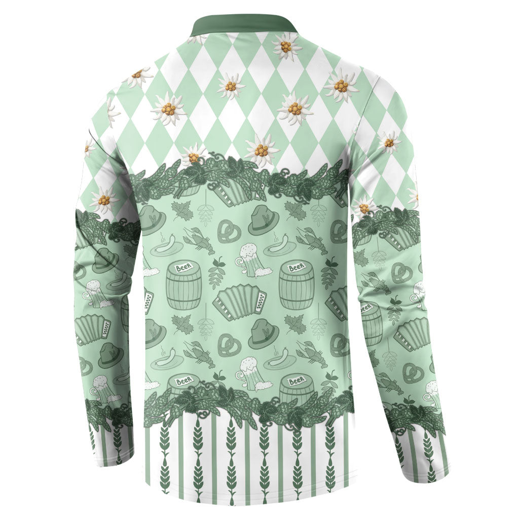 Oktoberfest Bavarian Heritage Button Sweatshirt Edelweiss Beer Festival Green Pattern