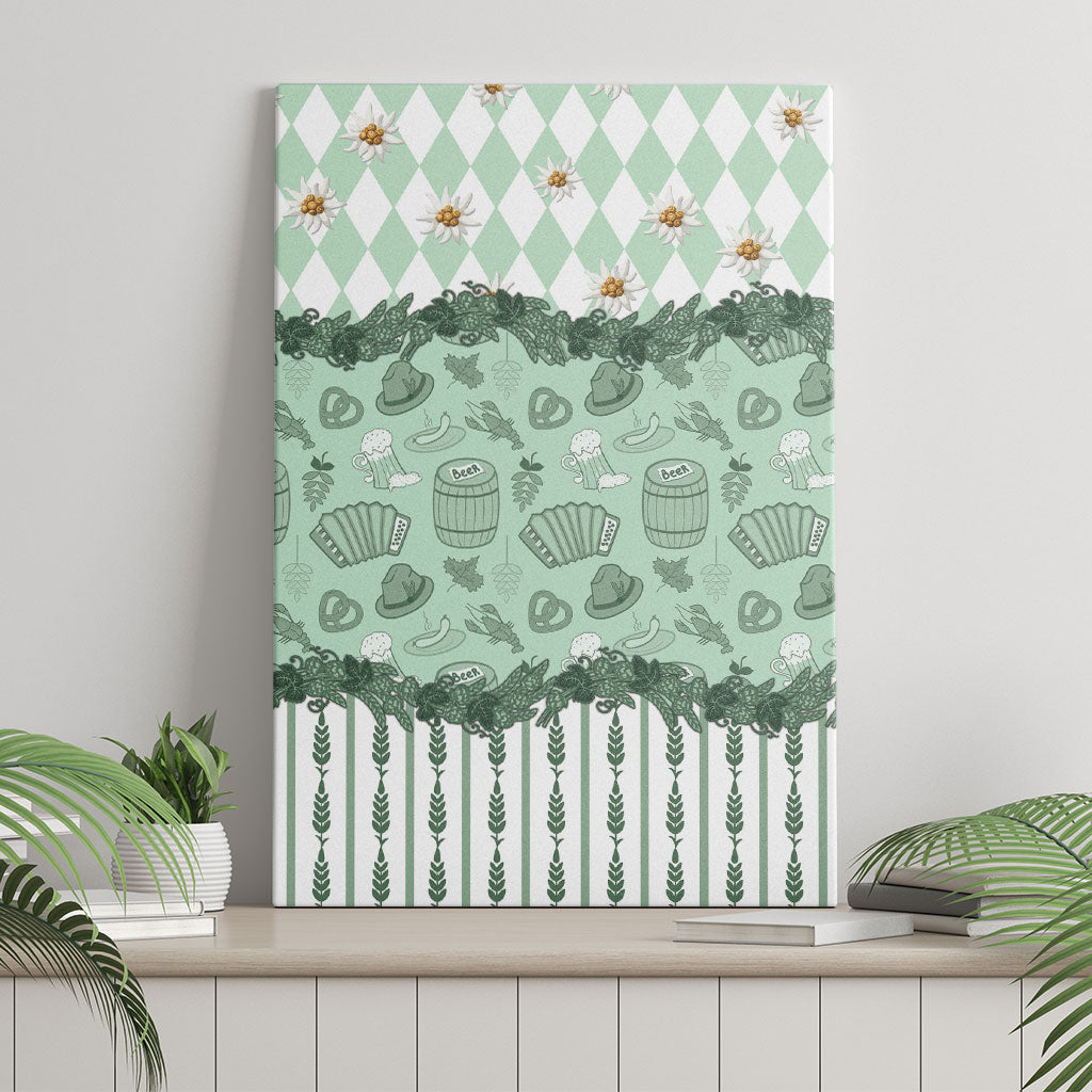Oktoberfest Bavarian Heritage Canvas Wall Art Edelweiss Beer Festival Green Pattern
