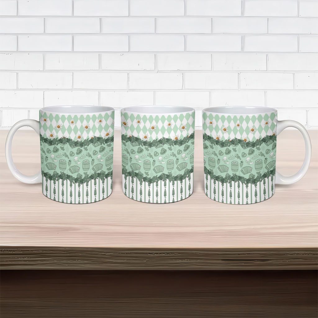 Oktoberfest Bavarian Heritage Ceramic Mug Edelweiss Beer Festival Green Pattern