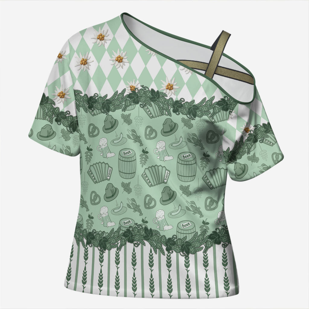 Oktoberfest Bavarian Heritage Cross Shoulder Shirt Edelweiss Beer Festival Green Pattern