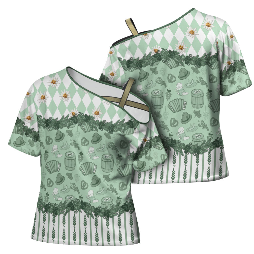 Oktoberfest Bavarian Heritage Cross Shoulder Shirt Edelweiss Beer Festival Green Pattern