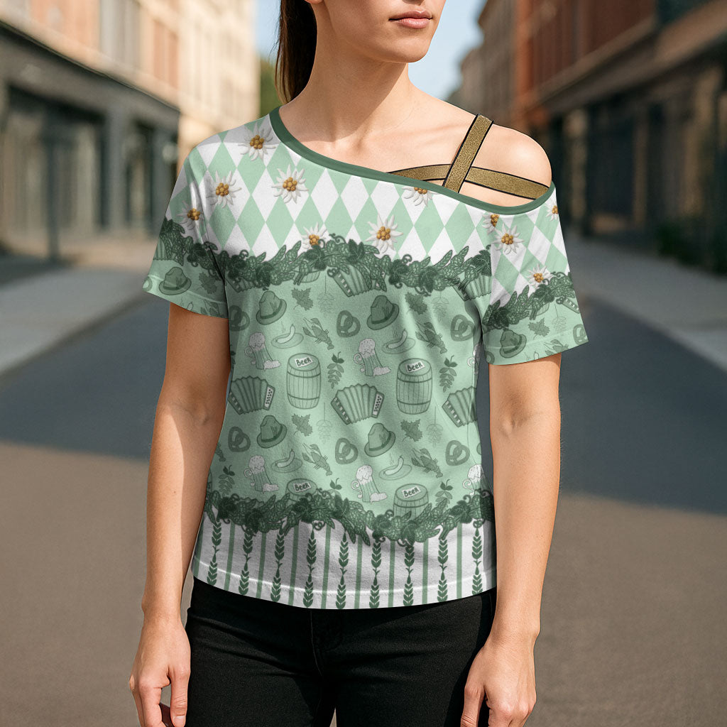 Oktoberfest Bavarian Heritage Cross Shoulder Shirt Edelweiss Beer Festival Green Pattern