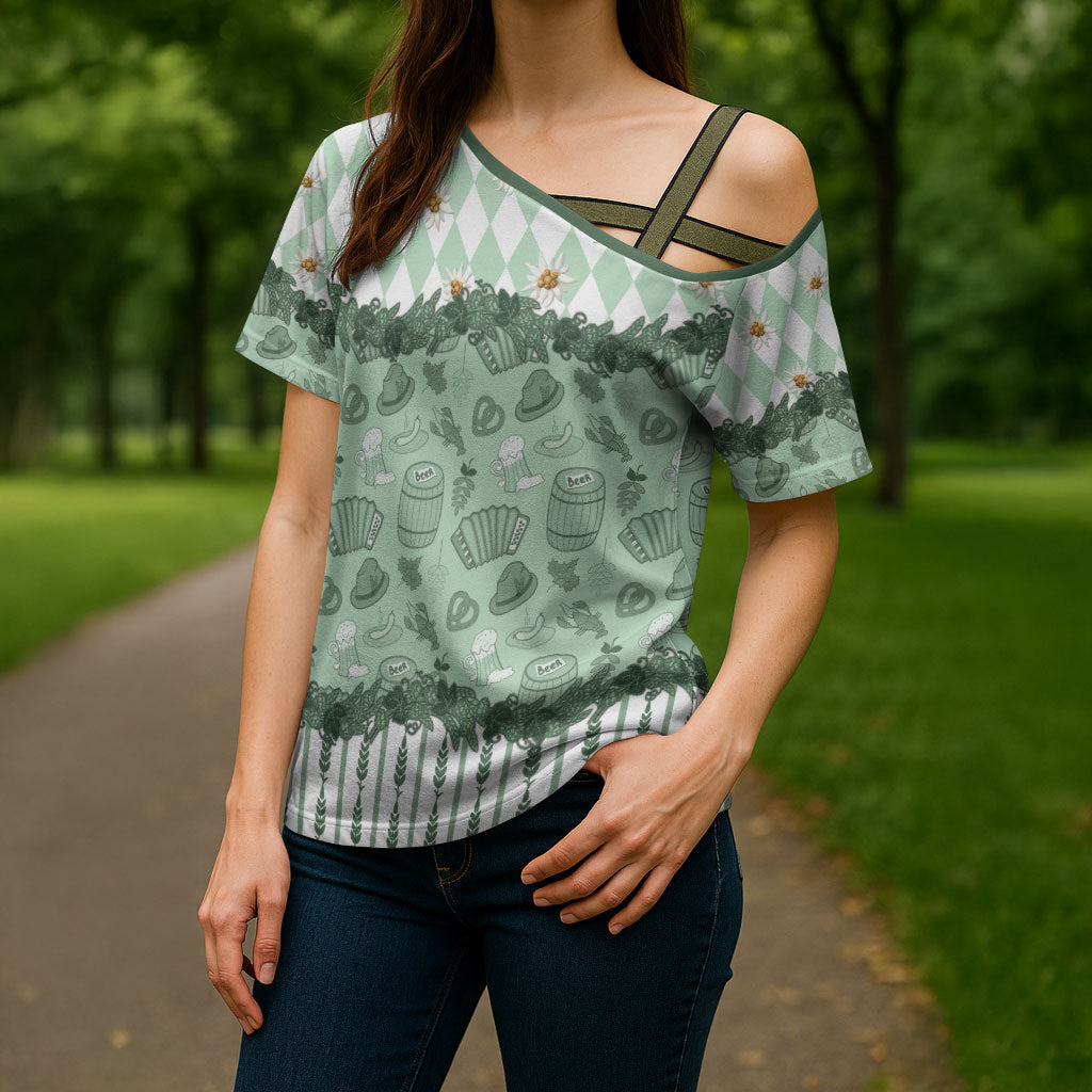 Oktoberfest Bavarian Heritage Cross Shoulder Shirt Edelweiss Beer Festival Green Pattern