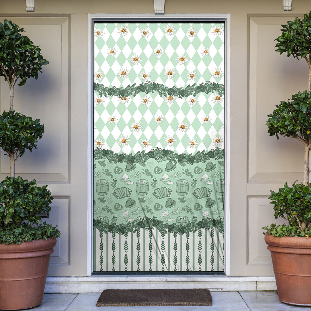 Oktoberfest Bavarian Heritage Door Cover Edelweiss Beer Festival Green Pattern