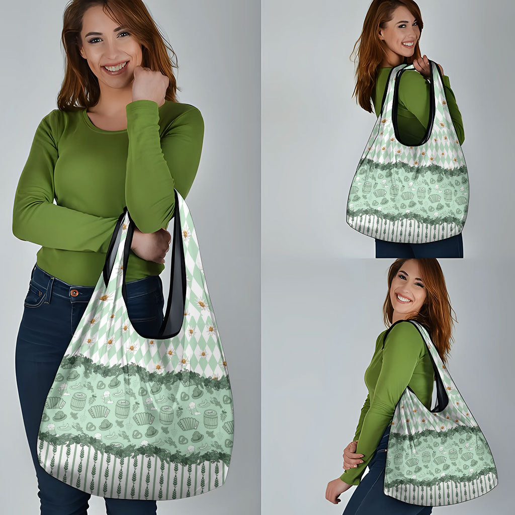 Oktoberfest Bavarian Heritage Grocery Bag Edelweiss Beer Festival Green Pattern