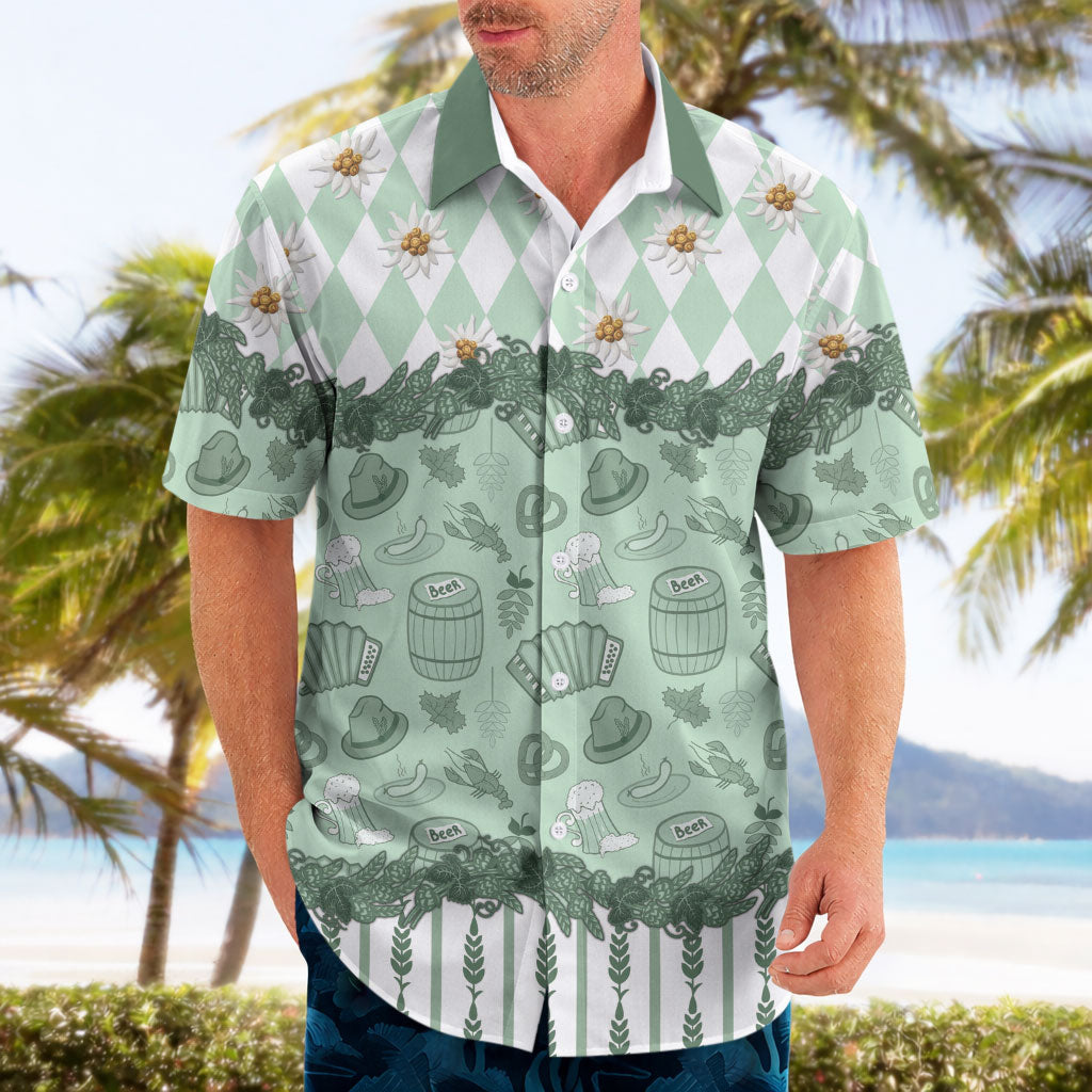 Oktoberfest Bavarian Heritage Hawaiian Shirt Edelweiss Beer Festival Green Pattern