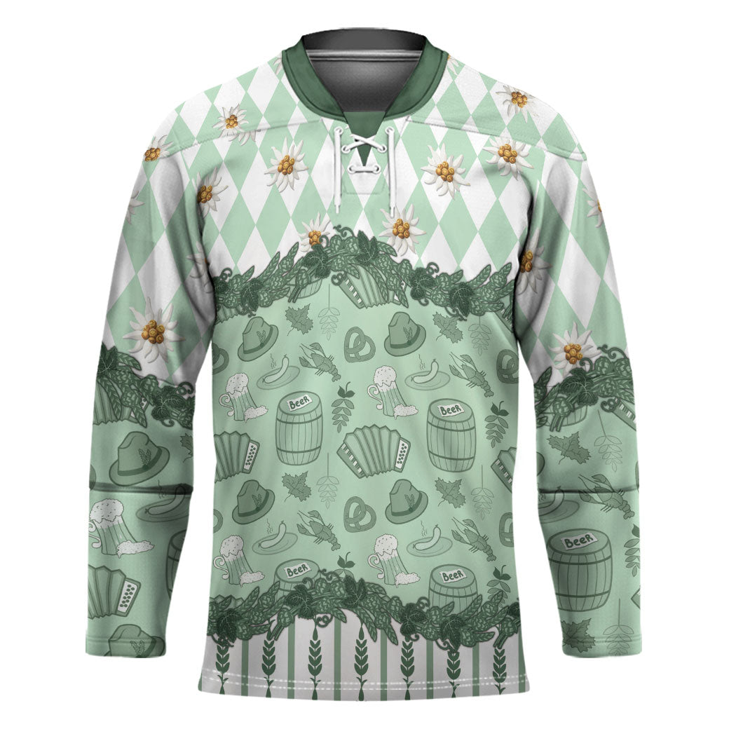 Oktoberfest Bavarian Heritage Hockey Jersey Edelweiss Beer Festival Green Pattern