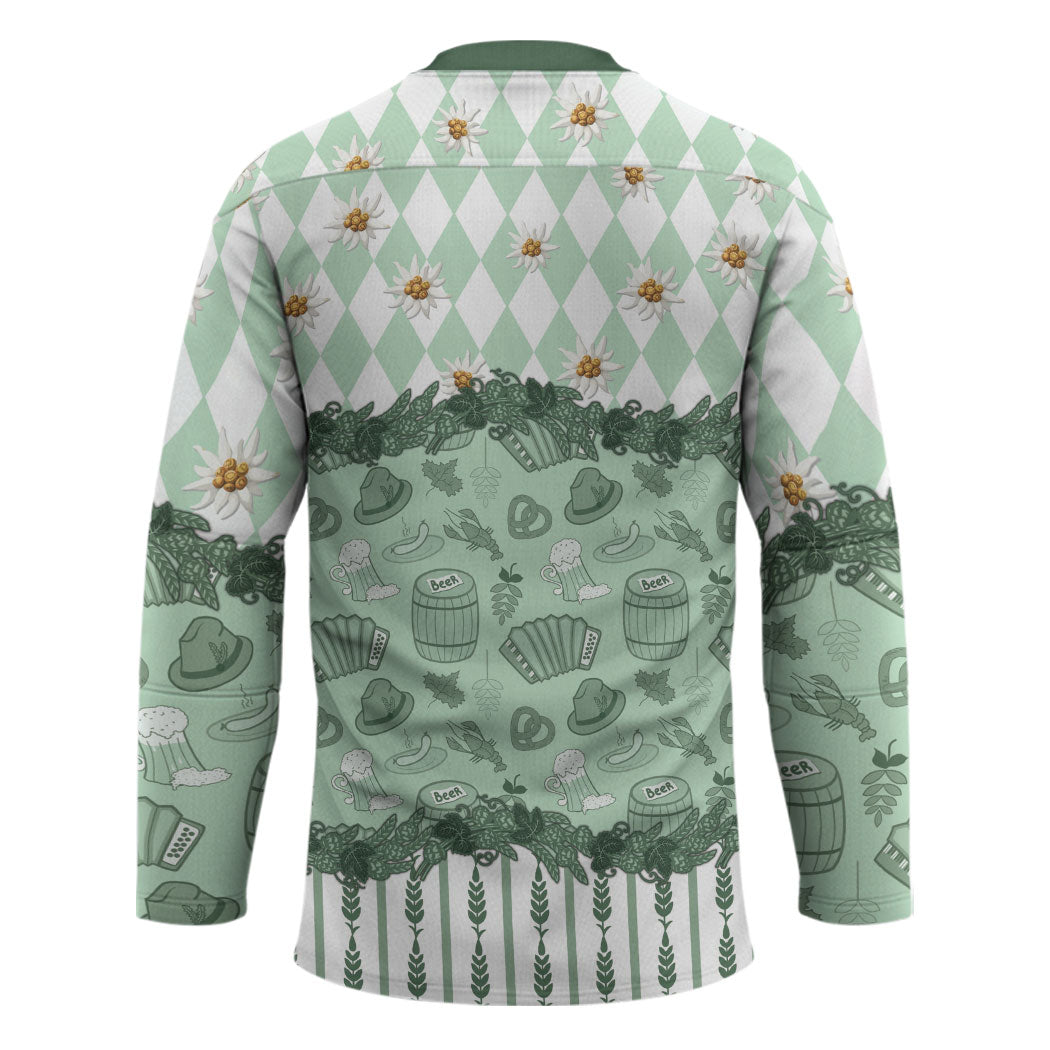 Oktoberfest Bavarian Heritage Hockey Jersey Edelweiss Beer Festival Green Pattern
