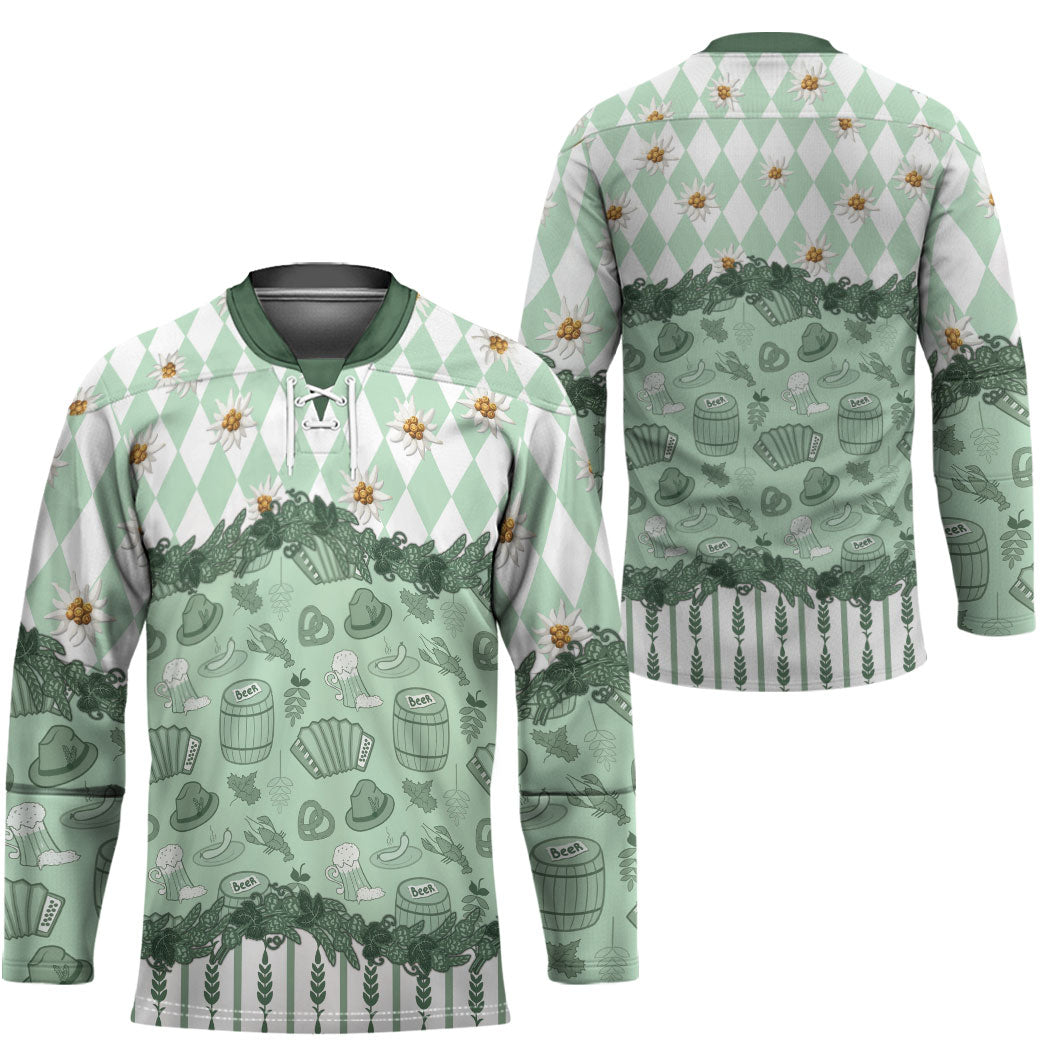 Oktoberfest Bavarian Heritage Hockey Jersey Edelweiss Beer Festival Green Pattern