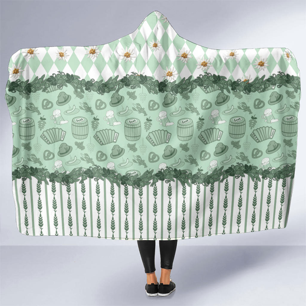Oktoberfest Bavarian Heritage Hooded Blanket Edelweiss Beer Festival Green Pattern