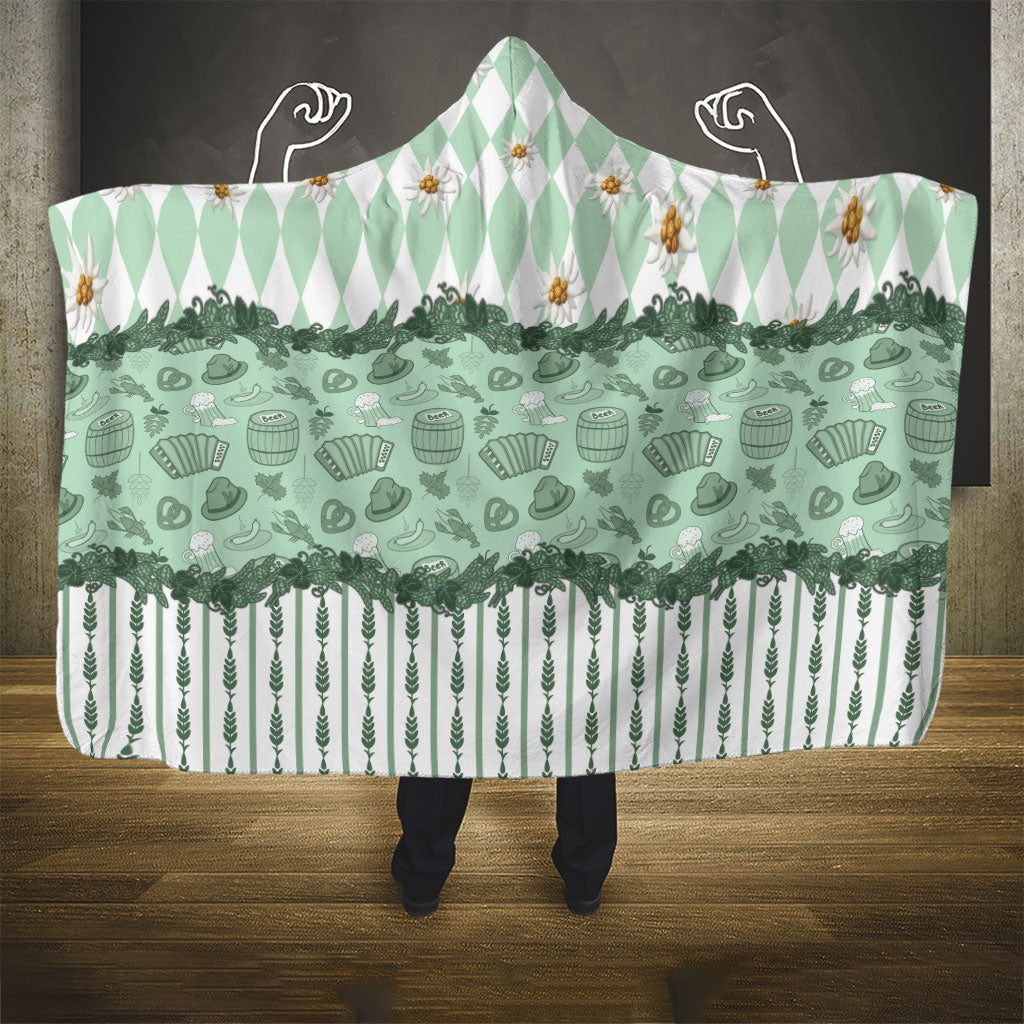 Oktoberfest Bavarian Heritage Hooded Blanket Edelweiss Beer Festival Green Pattern