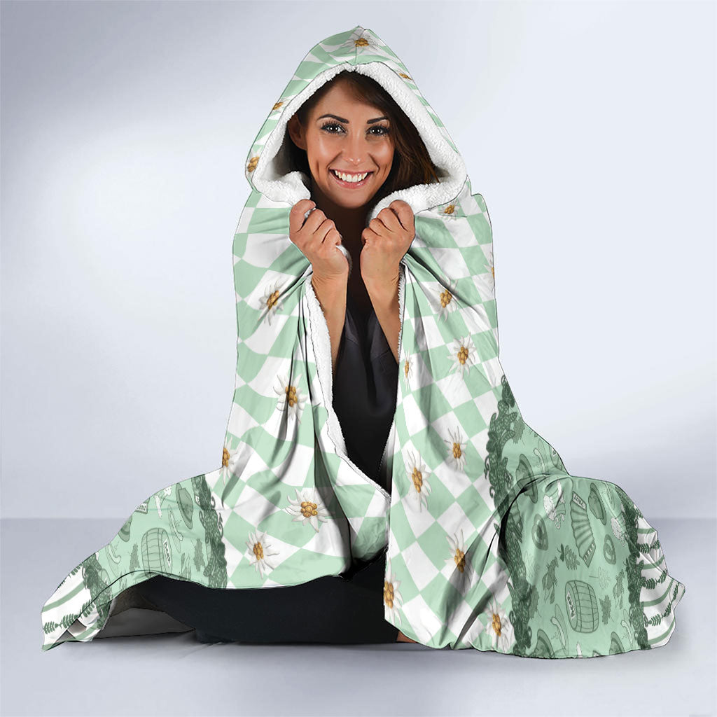 Oktoberfest Bavarian Heritage Hooded Blanket Edelweiss Beer Festival Green Pattern